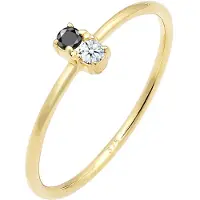 Elli Ringe - Ring Bi-Color Schwarzer Diamant (0.06 ct.) 375 Gel - Gr. 54 MM - in Gelbgold - für Damen