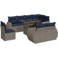 vidaXL 9-tlg. Garten-Sofagarnitur mit Kissen Grau Poly Rattan Akazie