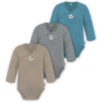 Normani 3er Pack Baby Merino Langarm Wickelbody für Junge und Mädchen - 9355