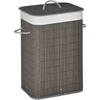 HOMCOM WÄSCHEKORB schmal mit Deckel 83L, Bambus, Grau
