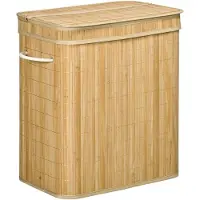 HOMCOM WÄSCHEKORB mit Deckel 90 L, Natur
