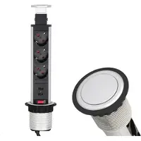 TecLines TVS009S versenkbare 3-fach Steckdosenleiste mit 2x USB, silber