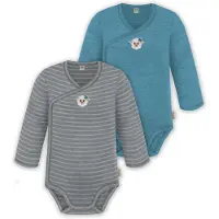 Normani Outdoor Sports 2er Set Unisex Baby Wickelbody Langarm-Strampler in Grau/Blau | Gr.: 86