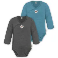 Normani Outdoor Sports 2er Set Unisex Baby Wickelbody Langarm-Strampler in Blau/Anthrazit | Gr.: 86