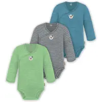 Normani 3er Pack Baby Merino Langarm Wickelbody für Junge und Mädchen - 9355