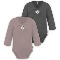 Normani Outdoor Sports 2er Set Unisex Baby Wickelbody Langarm-Strampler in Rosa/Anthrazit | Gr.: 86