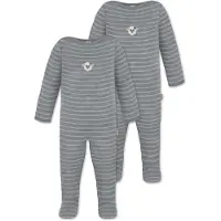 Normani Outdoor Sports 2x Baby Merino Strampler Levin in Grau gestreift | Gr.: 80