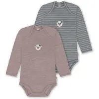 Normani Outdoor Sports 2er Pack Baby Merino Body Langarm Auckland in Rosa/Grau | Gr.: 80