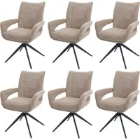 Mendler 6er-Set Esszimmerstuhl MCW-O78, Küchenstuhl, drehbar Auto-Return, Stoff/Textil Chenille (310g/m²) hellbraun