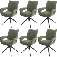 Mendler 6er-Set Esszimmerstuhl MCW-O78, Küchenstuhl, drehbar Auto-Return, Stoff/Textil Chenille (310g/m²) grün