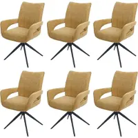 Mendler 6er-Set Esszimmerstuhl MCW-O78, Küchenstuhl, drehbar Auto-Return, Stoff/Textil Chenille (310g/m²) senfgelb