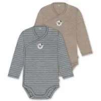 Normani Outdoor Sports 2er Pack Bio Baby-Body Langarm Wickelbody in Grau/Beige | Gr.: 80