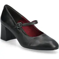 Tamaris Damen Riemchenpumps aus Leder mit überzogenem Blockabsatz 1-22460-45, Größe:41 EU, Farbe:Schwarz