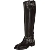 Felmini Leder Stiefel BRENDA T010 mit breitem Schaft, Schnallen und Reißverschluss