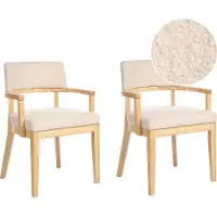 Beliani Esszimmerstuhl 2er Set Beige Bouclé Helle Holzbeine mit Armlehnen Klassisches Design Retro-Stil für Wohnzimmer Esstisch Stuhl mit Polstersitz