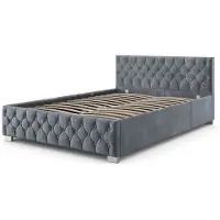 Juskys Polsterbett Nizza 120x200 cm Grau - Bettgestell mit Lattenrost, Stauraum & LED Beleuchtung - Bett mit Samtbezug & Chesterfield-Steppung