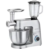 ProfiCook Profi Cook 3in1 Knetmaschine, Mixer und Fleischwolf in Einem PC-KM 1189, massives Alu-Druckguss-Gehäuse mit leistungsstarken 1500 Watt, 8 Geschwindigkeitsstufen, Profi-Metallgetriebe, silber