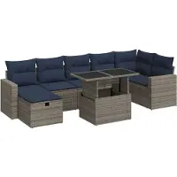 vidaXL 8-tlg. Garten-Sofagarnitur mit Kissen Grau Poly Rattan Akazie