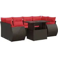 vidaXL 7-tlg. Garten-Sofagarnitur mit Kissen Braun Poly Rattan Akazie