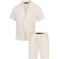 INDICODE JEANS Indicode Shorts & Shirt Set Herren Baumwolle beige gestreift, S 796017-0003-09900