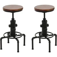 Mendler 2er-Set Barhocker MCW-N23, Barstuhl Tresenhocker höhenverstellbar drehbar Fußablage Industrial Eisen Massiv-Holz braun