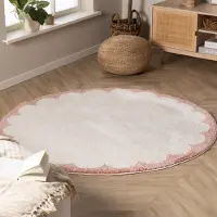 Rugaia Waschbarer Teppich Rund - Myrre Rosa Weiß Ø 120cm