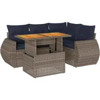 vidaXL 5-tlg. Garten-Sofagarnitur mit Kissen Grau Poly Rattan