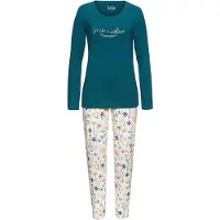 Vivance Pyjama DREAMS, Damen, Gr. 40/42, dunkelgrün, gelb, gemustert, Single Jersey, Obermaterial: 50% Baumwolle, 50% Viskose, gemustert, Basic lang, Rundhals, Homewear-Sets Pyjama, Mit schönem Muster