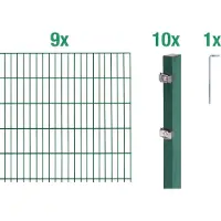 Alberts Doppelstabmatten Zaun, Höhe 80 cm, Länge 18 m, Zaun-Komplettset zum Einbetonieren, grün, Pfosten 60x40 mm