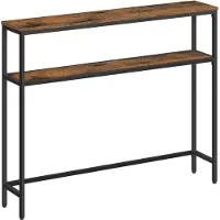 Vasagle Konsoletisch für Flur, 2-stufiger schmaler Sofatisch, 20 x 100 x 80 cm, Flurtisch mit 2 Etagen, für Wohnzimmer, Schlafzimmer, rustikales Braun und Tintenschwarz