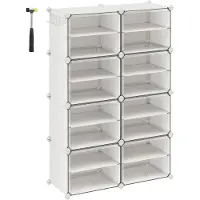 Songmics Schuhregal, 8 Fächer, mit Türen, für 32 Paar Schuhe, Kunststoffschrank, Weiß, für Schlafzimmer, Eingangsbereich