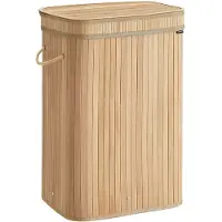 Songmics Wäschekorb mit Deckel, Bambus-Wäschekorb, abnehmbarer, maschinenwaschbarer Wäschekorb, mit Griffen, 72 L, für das Badezimmer, das Schlafzimmer, das Waschzimmer, Naturbeige LCB061N01