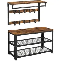 Vasagle Wandgarderobe mit Metallgestell vintagebraun-schwarz LCR173B01