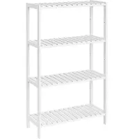 Songmics BCB034W01 Badezimmerregal, Badezimmerregal, Küchenregal, Schuhregal mit 4 Ebenen, stehendes Bambusregal, 26 x 60 x 100 cm, für Badezimmer, Wohnzimmer, Flur, Küche, Wolkenweiß