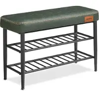 Vasagle Schuhbank mit Stauraum, Sitzbank EKHO Kollektion, Eingangsbank, Mid-Century Stil, Kunstleder mit Naht, bis 135 kg, 30 x 80 x 50 cm, Waldgrün