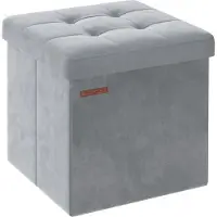 Songmics Hocker mit Stauraum, kleiner klappbarer Sitz 38 x 38 cm, Fußhocker, Stauraumbox, 300 kg Tragfähigkeit, für Wohnzimmer, Schlafzimmer, Studentenzimmer, Taubenblau-Grau