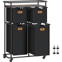 Vasagle Wäschesortierer mit Rädern und 4 abnehmbaren Taschen RLS100B01