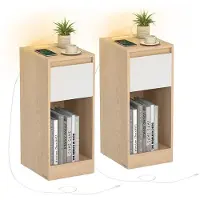 Vasagle Nachttisch mit LED Beleuchtung USB Anschlüssen und Schublade LET710Y01