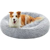 OEM Weiches Hundebett, waschbar, Ø 90 cm, Grau, Plüsch
