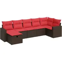 vidaXL 7-tlg. Garten-Sofagarnitur mit Kissen Braun Poly Rattan