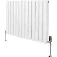 MonsterShop Oval Röhrenheizkörper & Chrom Thermostatventile – 600mm x 780mm - Weiß