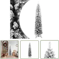 The Living Store Künstlicher Weihnachtsbaum Schlank mit Schnee Grün 180 cm PVC