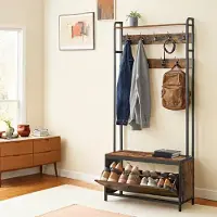 Vasagle Garderobenständer mit Sitzfläche, Garderobe mit Schuhschrank, Kleiderständer HSRB35405B01