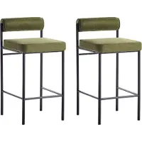 Beliani Barstuhl 2er Set Olivgrün Stoff und Metall mit Niedriger Lehne Fußstützen Retro Design Sitzmöbel Wohnzimmer Küche Bar Wohnküche Ausstattung