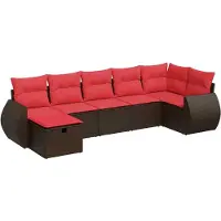 vidaXL 7-tlg. Garten-Sofagarnitur mit Kissen Braun Poly Rattan