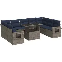 vidaXL 10-tlg. Garten-Sofagarnitur mit Kissen Grau Poly Rattan Akazie