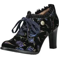 LAURA VITA Damen Schnürpumps Hochfront Rüschen und Blumenmuster Alcbaneo 14, Größe:37 EU, Farbe:Blau