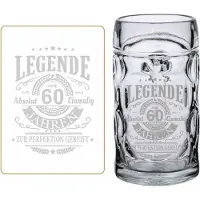 Luxentu Bierkrug "Bierkrug mit Gravur Legende seit 60 Jahren 0,5 Liter transparent"