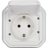 Legrand PLEXO New Aufsatz für Feuchtraum-Steckdose, inklusive Klappdeckel, Berührungsschutz, Installation mit Schraubklemmen, 16A, IP44 IK07 Weiß, 069869L