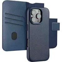 Accezz Apple iPhone 16 Pro Max Hülle - Echtes Leder - - 2 in 1 Case/Klapphülle - Dunkelblau